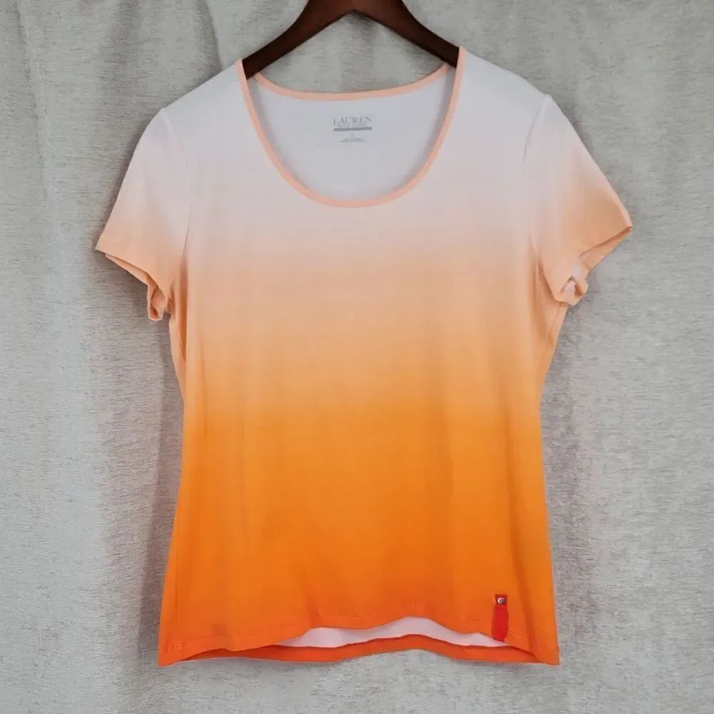Lauren Ralph Lauren Active Orange Ombre Creamsicle Tee T-shirt Women's Size L